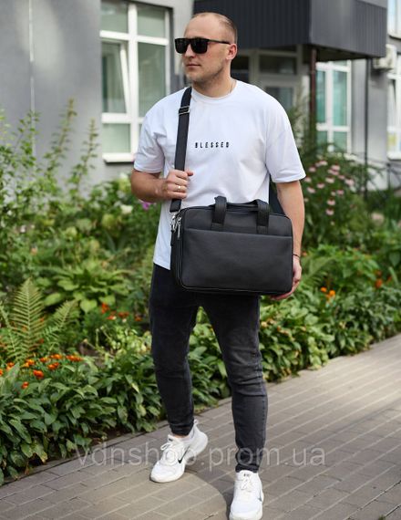 Чоловічий портфель на плече 40х28х10, офісний шкіряний месенджер, чоловіча ділова сумка для міста, чорний | Зображення 8