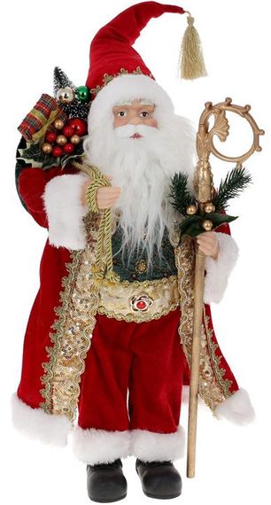 Інтерєрна новорічна фігурка Santa з подарунками 45см червоний із зеленим