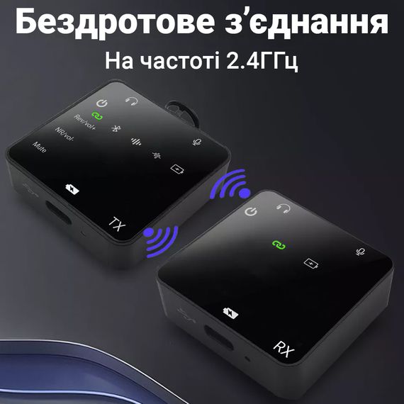 Беспроводная радиосистема с петличным микрофоном для камеры и смартфона Savetek GS-P19, радиочастотный микрофон 2.4 ГГц | Зображення 3