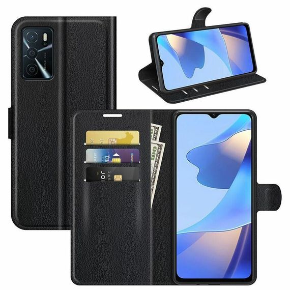 Чохол книжка з кишенями для карт на Oppo A16 / A54s колір Чорний