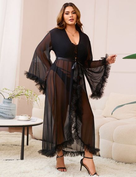 Халат Star Night з мереживом та поясом, чорний, XS-S Sex Aura | Зображення 1