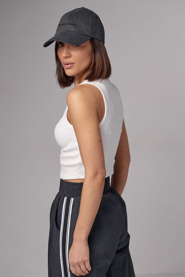 Женская майка в рубчик с вышивкой JH - молочный цвет, S (есть размеры) | Зображення 1