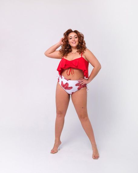 Роздільний червоний купальник  PLUS SIZE знімними чашками та високими плавками | Зображення 5