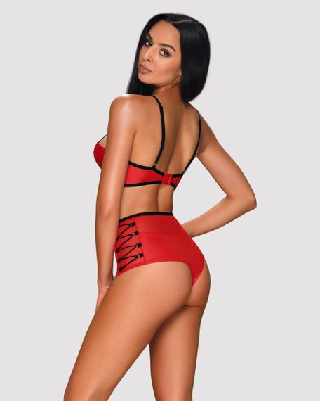 Комплект белья Obsessive Leatheria set Красный S/M | Зображення 1