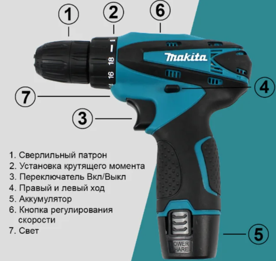 Аккумуляторный шуруповёрт 12V с набором DF330DWE, набор бит и запасной аккумулятор | Зображення 3