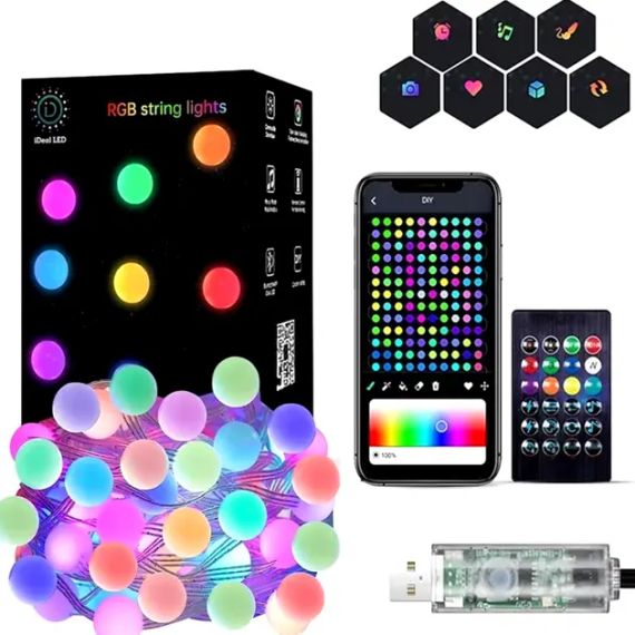 Гірлянда на ялинку матова кулька 10 метрів з пультом Usb Bluetooth управління з телефону модель (SFK-03) | Зображення 2