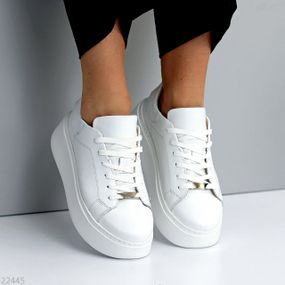 Молодіжні білі прошиті кросівки натуральна шкіра на платформі