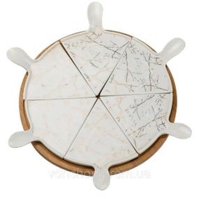 Тарілка для піци 28 см порцелянова з бамбуковою підставкою, що обертається, секційна HP1213