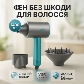 Фен с холодным воздухом для укладки VGR, Малошумный фен для укладки волос локонов RE-82