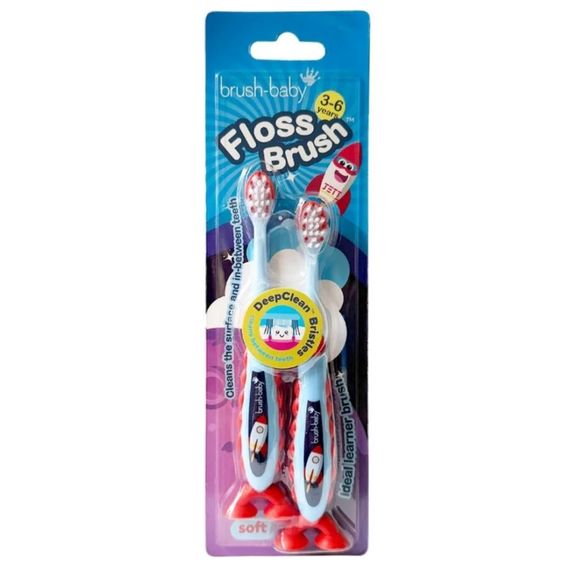 Дитяча зубна щітка на ніжці-липучці Brush-Baby FlossBrush Ракета (3-6 років), подвійна упаковка