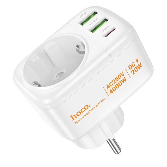 СЗУ Hoco AC26 Changer Outlet Extender 20W (2USB-A/1C/1Socket) | Зображення 4