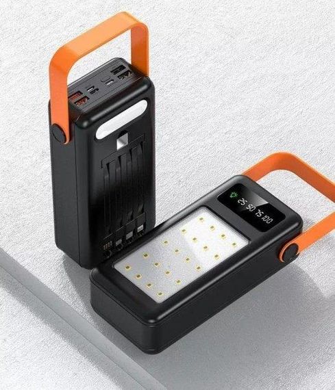 Повербанк Power Bank 40000 mAh со встроенными кабелями и фонариком