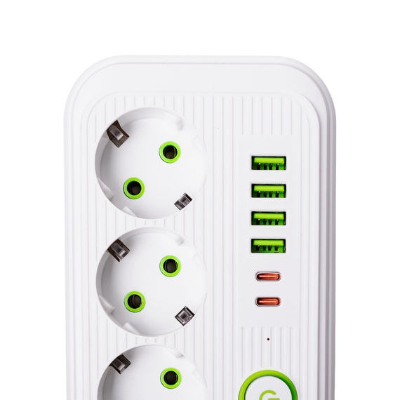 Мережевий фільтр кабель 2,7 м подовжувач F16 на 3 розетки 4 usb 2 type-c та кнопкою відключення Білий HP-5-19 | Зображення 3