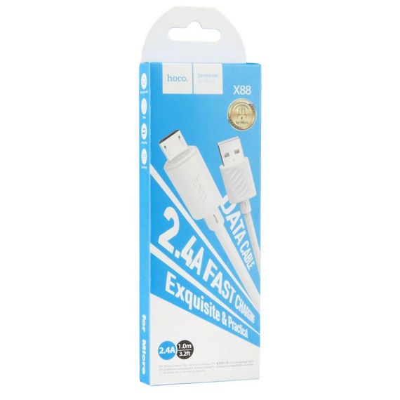 Кабель USB Hoco X88 Gratified Micro 2.4A Білий