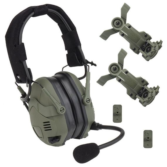 тактичні активні навушники HD-16 Bluetooth+ кріплення чебурашки олива
