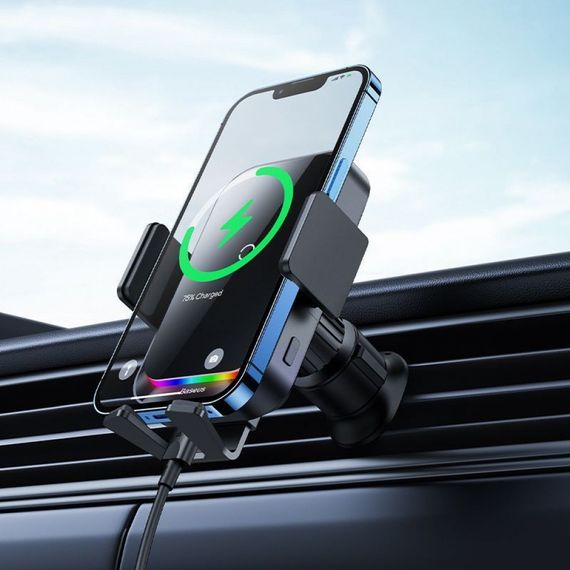 Держатель в машину с беспроводным ЗП Baseus Halo Electric 15W, автодержатель для телефона | Зображення 2