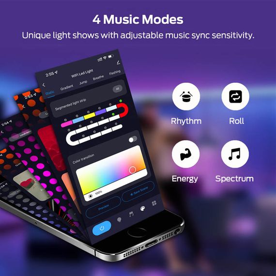 Модульный настінний світильник LED RGB 5V соты SAL-011B 10pcs Bluetooth USB with app White | Зображення 3