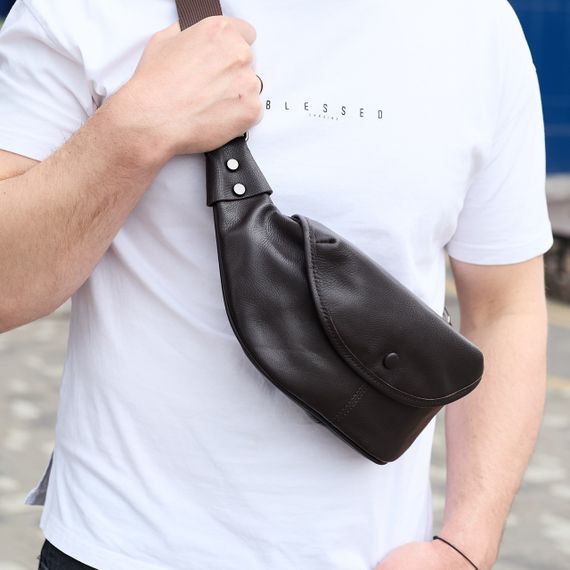 Бананка топова шкіряна чоловіча модна містка повсякденна  коричнева 70101 | Зображення 3