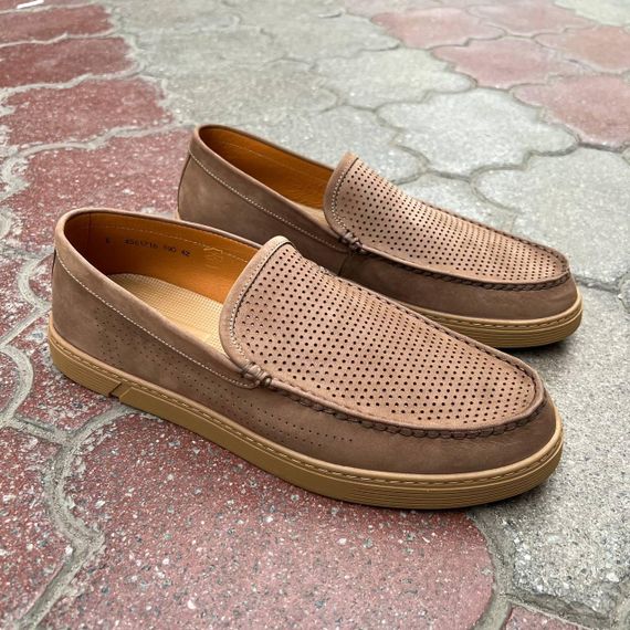 Бежеві чоловічі мокасини з перфорацією 40 41 42 44 розмір | Зображення 1