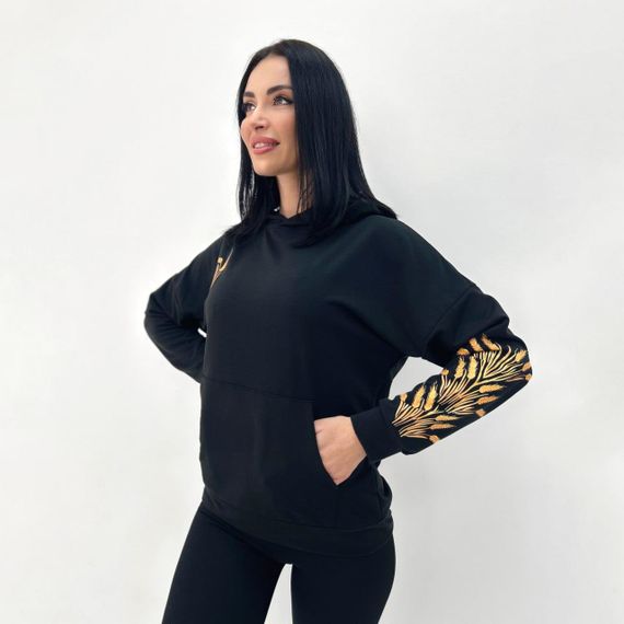 Женское весеннее худи с принтом колоски GF4195 цвет черный, размер 42/44 | Зображення 5