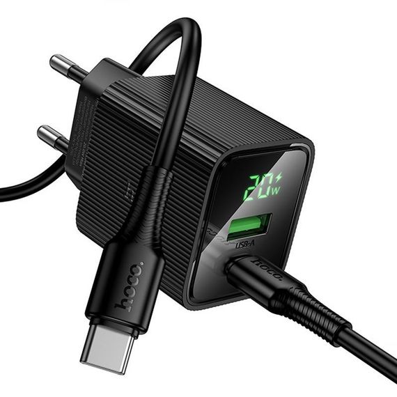 СЗУ Hoco CS83A Excellent with digital display PD20W+QC3.0 (1USB-A/1C) + кабель Type-C to Type-C Black | Зображення 2