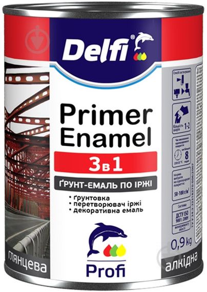 Ґрунт-емаль по іржі 3 в 1 зелена 0,9кг Delfi