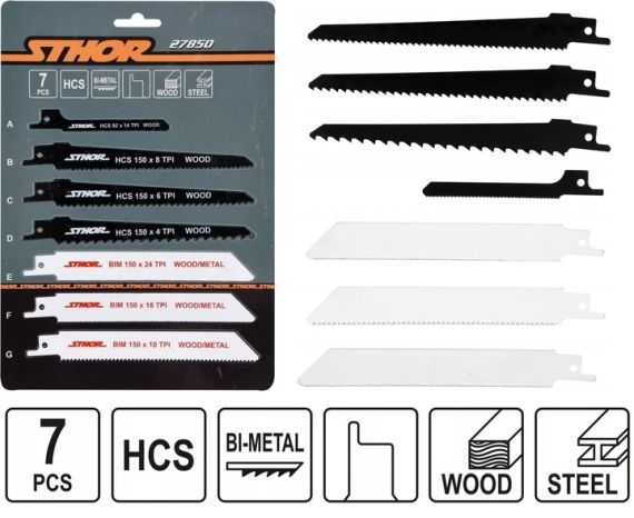 Набор полотен сабельной пилы полотно пилка 7шт STHOR-27850