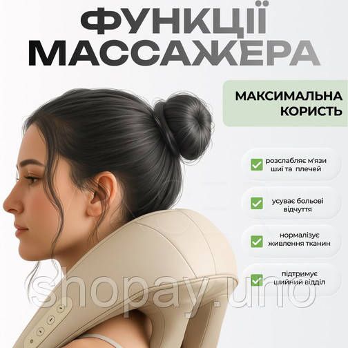 Электрический массажер для шеи плеч спины поясницы с инфракрасным подогревом, 6 узлов, электромассажер. AT-48 | Зображення 7