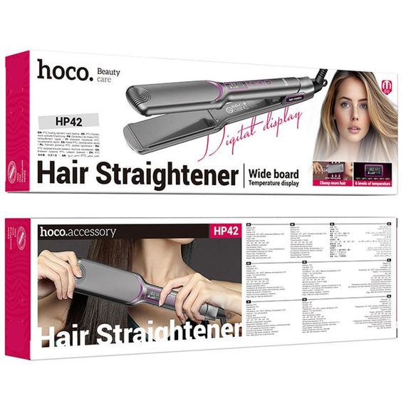 Выпрямитель для волос Hoco HP42 Wide board hair straightener with digital display Gray | Зображення 5