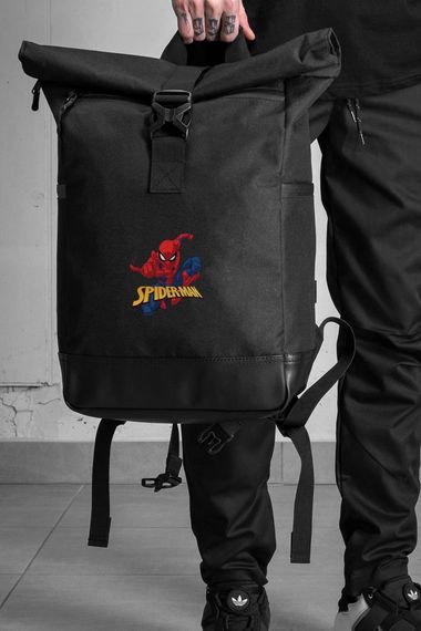 Повсякденний рюкзак роллтоп шкільний для хлопчика/дівчинки Without з принтом Spider-Man Black