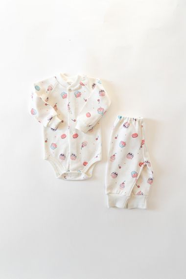 Теплий комплект для немовляти: боді з начосом і штанці, принт Кекси