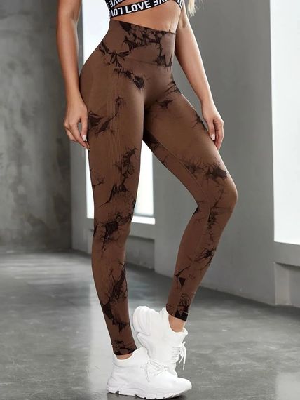 Легінси жіночі спортивні з пуш-ап Tie Dye 18716 M коричневий мармур | Зображення 2