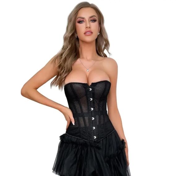 Корсет із сітки Star Night Grid Corset з гачками та шнурівкою, чорний, L (без коробки) sexstyle