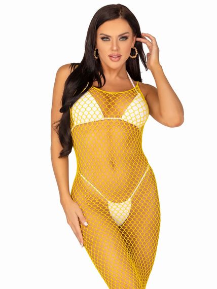 Довга сукня Leg Avenue у велику сітку, жовту, One size sexstyle