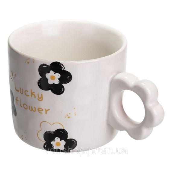 Чашка для чая и кофе фарфоровая Lucky Flower 420 (мл) красивая оригинальная кружка на подарок Белая FM-14D | Зображення 3