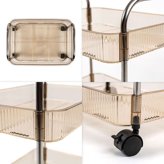 Етажерка мобільна двоярусна універсальна з акрилу та металу 40х28,5х45см Бежева SW-00002110 | Зображення 4