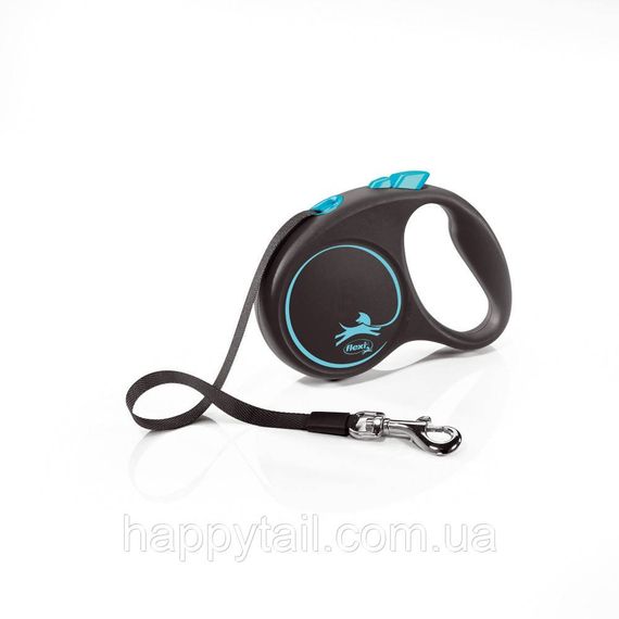 Повідець-рулетка Flexi для собак Black Design стрічка синя розмір S 5 м/15 кг
