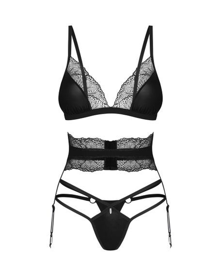 Комплект с поясом для чулок Obsessive Lobellis set Черный XL/2XL | Зображення 5