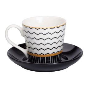 Фарфоровая чашка с черным блюдцем 200 мл RX-N24708WH