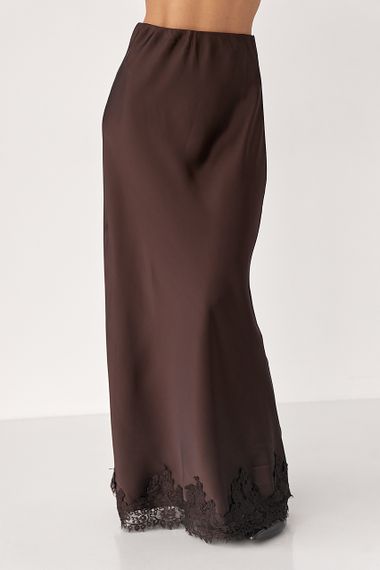 Сатинова спідниця з мереживом - коричневий цвет, M (є розміри) | Зображення 4