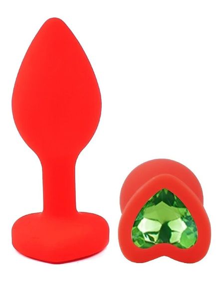 Анальна пробка EGZO Red Heart Plug Green, розмір S, силіконова із зеленим кристалом Sex Aura | Зображення 1