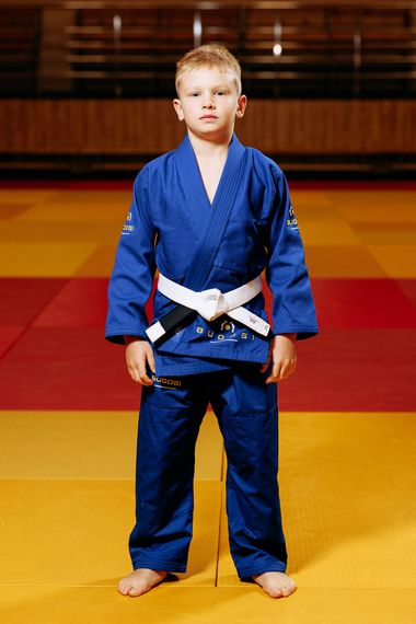 Синє дитяче кімоно для хлопчиків, джиу-джитсу, TM BUDOGI, зріст 130 см, щільність 350 гр/м.кв.