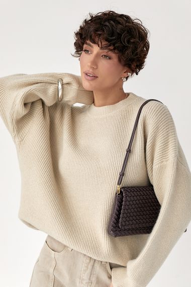 В'язана тепла однотонна кофта - бежевий цвет, ONE SIZE (є розміри) | Зображення 4