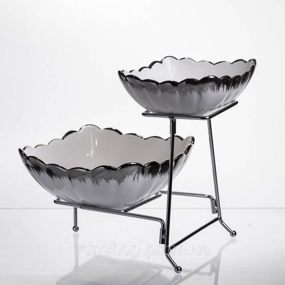 Фруктовница на 2 яруса фуршетная 27×21×25 (см) Белая с серебром 2561-1AS
