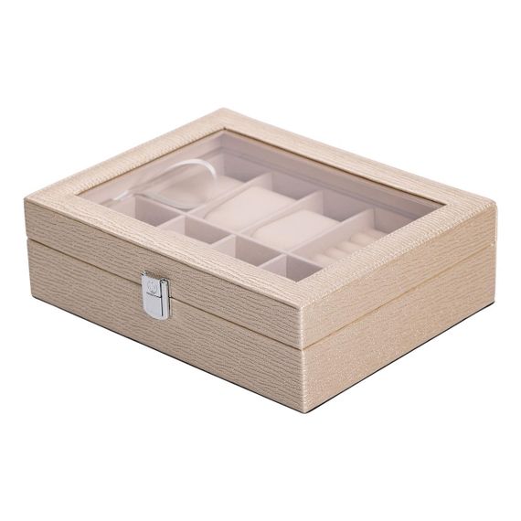 Шкатулка для украшений из эко кожи 25.5×20×7.5 см органайзер для ювелирных изделий HP-5-6GOLD | Зображення 1