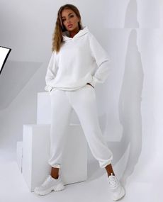 Женский спортивный костюм двойка джоггеры и худи IP588 цвет белый, размер M/L