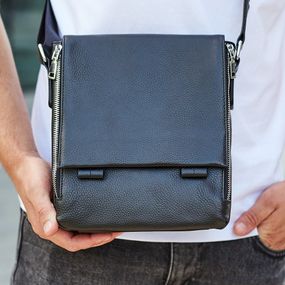 Шкіряна чоловіча сумка-месенджер з натуральної шкіри чорна Tiding Bag 6197