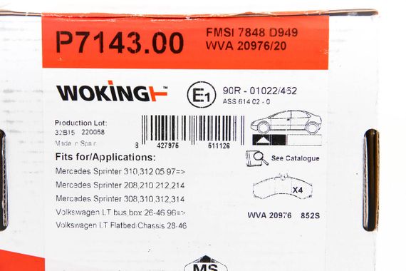 Гальмівні колодки Sprinter/LT 96-06 (спара)/Vario 2.9TD, WOKING (P714300) | Зображення 1