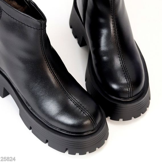 Эффектные молодежные зимние черные ботинки на толстой подошве | Зображення 7