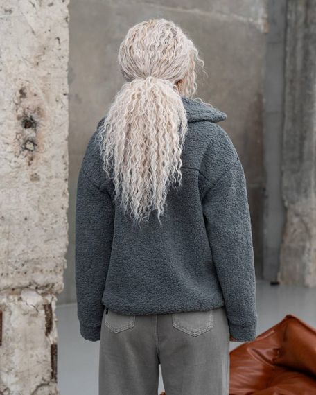 Женская короткая куртка мех Тедди, MN0002  цвет серый, размер XL | Зображення 4